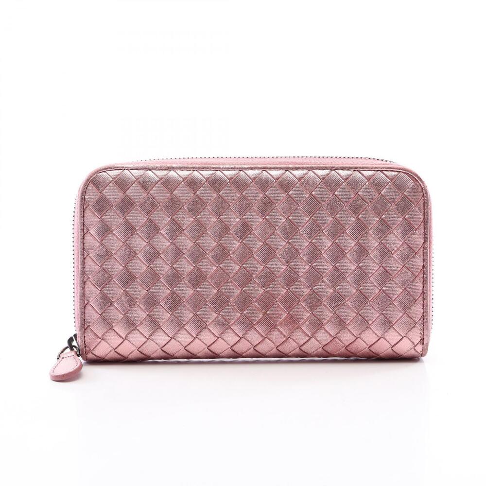 Bottega Veneta Intrecciato Metallic Round Long Wallet Leather Pink